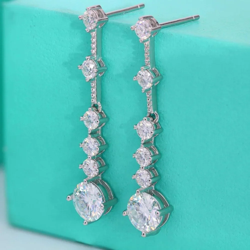 Certified 3ct. t.w. Moissanite Diamond Drop Linear Long Earrings NEW